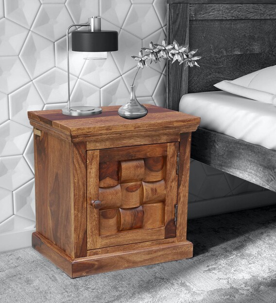 Buy Woodway Solid Wood Bedside Cabinet In Rustic Teak Finish Woodsworth By Pepperfry Online Bedside Cabinets Tables Furniture Pepperfry Product