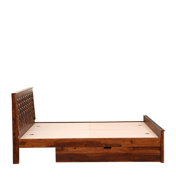 Buy Woodway Solid Wood King Size Bed with Storage in Honey Oak Finish