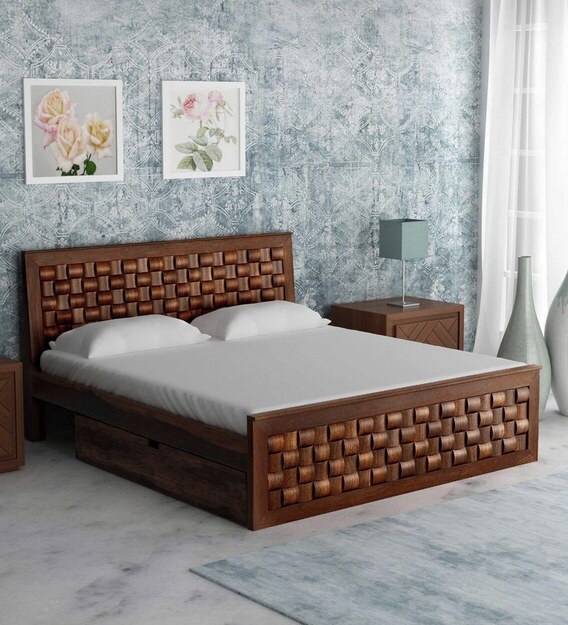 Buy Woodway Solid Wood King Size Bed with Storage in Provincial Teak