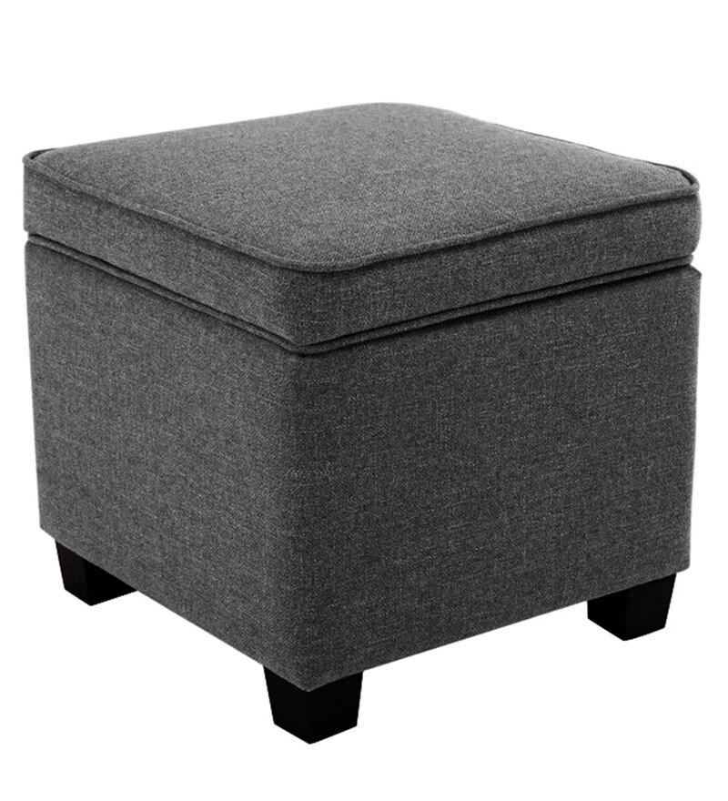 Buy Sudan Fabric Ottoman in Charcoal Grey Colour by Febonic Online