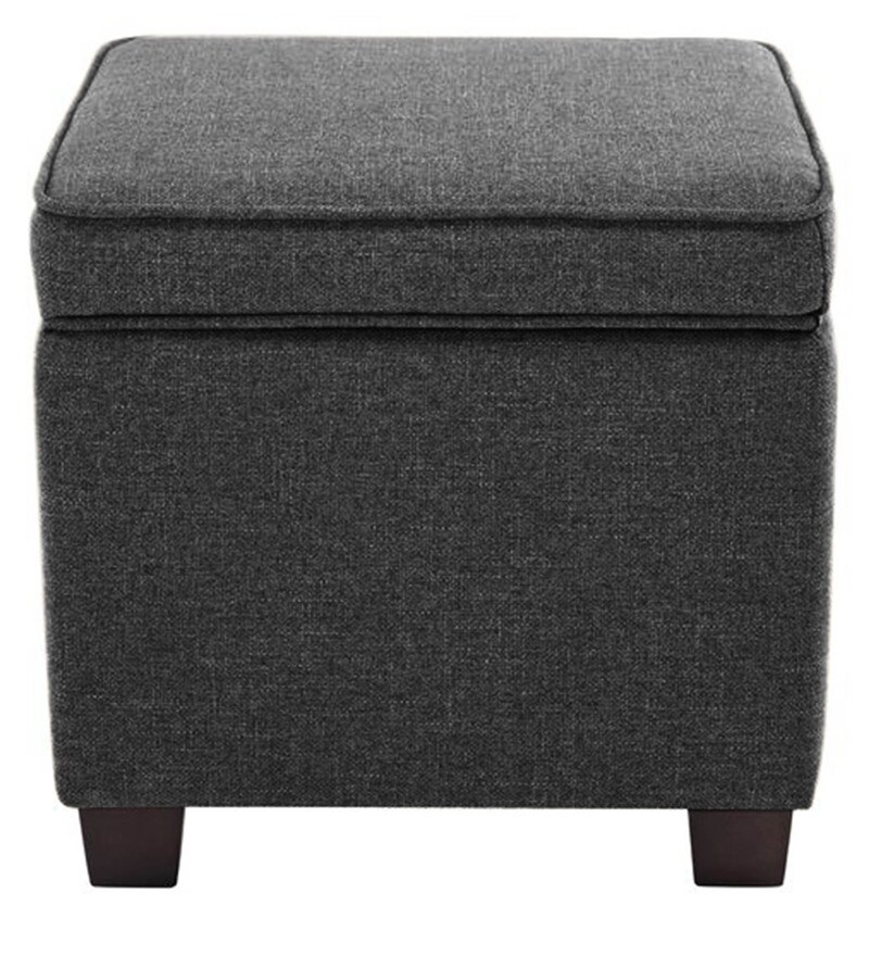 Buy Sudan Fabric Ottoman in Charcoal Grey Colour by Febonic Online