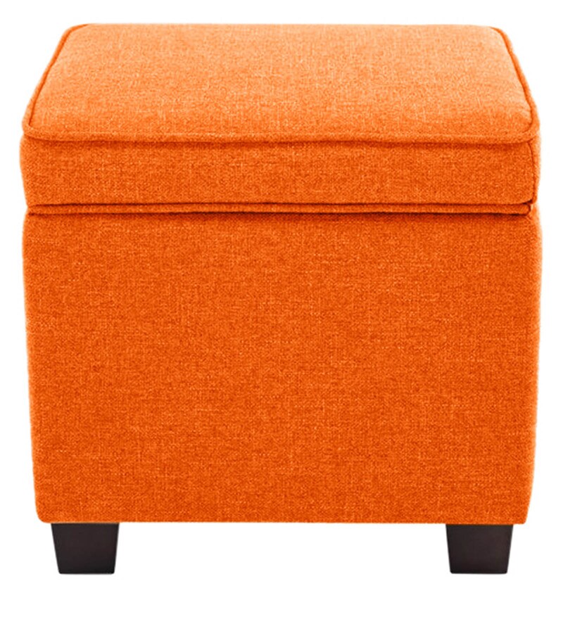 Buy Sudan Fabric Ottoman in Vivid Orange Colour by Febonic Online