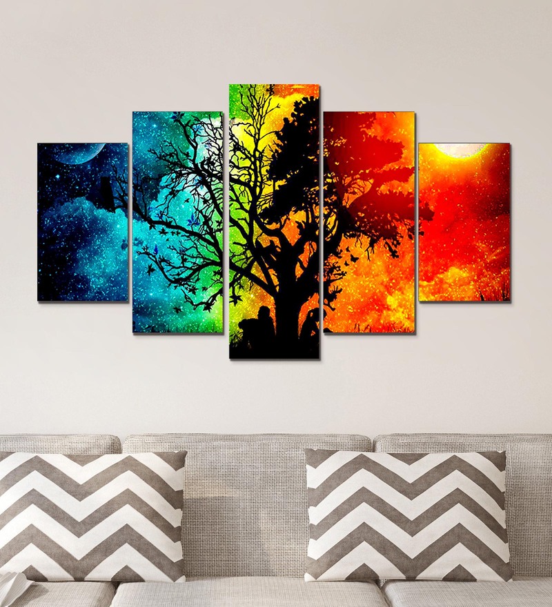 Buy Wood Digital Print Set Of 5 Wall Art Painting By Go Hooked Online Floral Art Panels Art Panels Home Decor Pepperfry Product