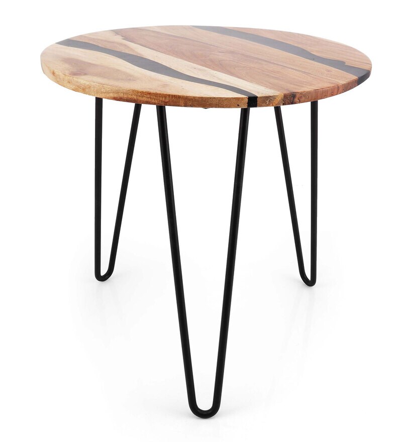 Buy Epoxy Metal End Table in Natural Resin White Finish by We Wood