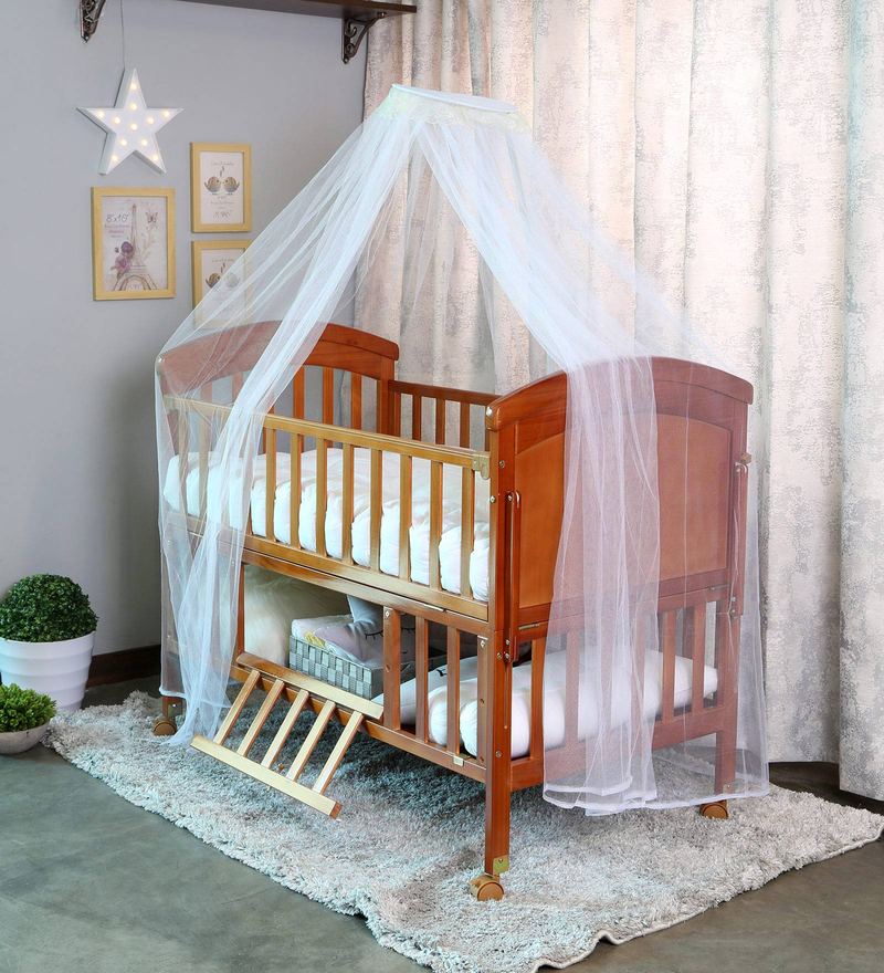 Buy Wooden Baby Cot with Cradle in Brown Colour by Mee Mee Online