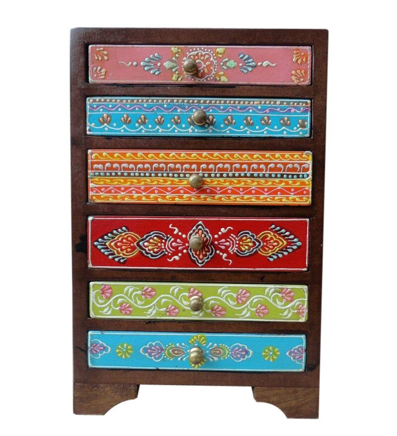Buy Wooden Embossed Hand Painted 6 Drawer Jewellery Online