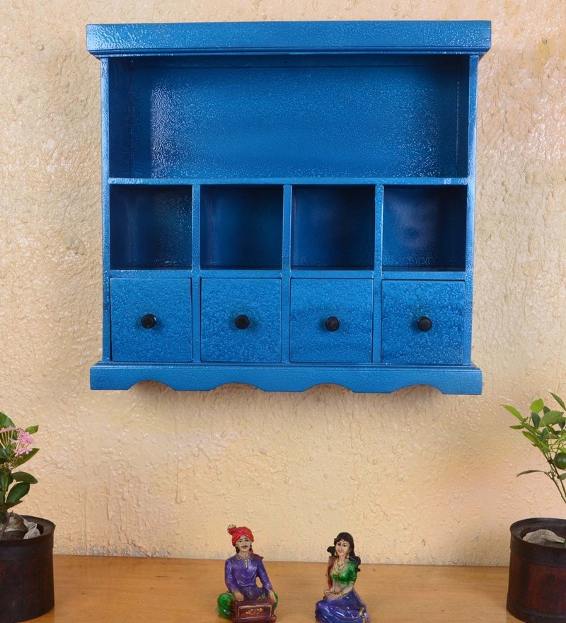 Buy Wooden Wall In Distress Blue By Art Of Jodhpur Online