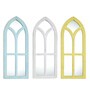 Set of 3 Hand Carved Wood Wall Mirror Light Blue, White & Yellow