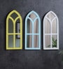 Set of 3 Hand Carved Wood Wall Mirror Light Blue, White & Yellow
