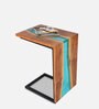 Epoxy Metal C-Shape End Table In Teal Resin Finish