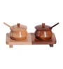 Wood Fusion 60Ml Sheesham Wood 2 Pcs Condiment Jar with Spoon & Tray