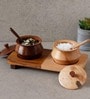 Wood Fusion 60Ml Sheesham Wood 2 Pcs Condiment Jar with Spoon & Tray
