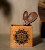 Brown Birch Wood Spoon Stand with Mandala Art