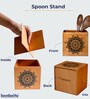 Brown Birch Wood Spoon Stand with Mandala Art