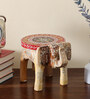 Wood Red Wooden Handpainted Big Elephant Stool