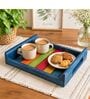 Wood Serving Tray, Wooden Tray  (Blue, Size Small 8X8 Inch)