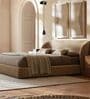Woodbrick Suede Queen Sized Bed With Hydraulic Storage in Beige Colour