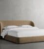 Woodbrick Suede King Sized Bed With Hydraulic Storage in Beige Colour