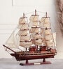 Wooden 17 inches Maroon and Golden with Curated Deck Sailing Ship Showpiece