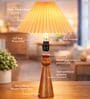 Wooden Baluster Table Lamp with Pleated Shade for Bedroom and Desk lamp