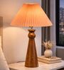 Wooden Baluster Table Lamp with Pleated Shade for Bedroom and Desk lamp