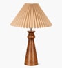 Wooden Baluster Table Lamp with Pleated Shade for Bedroom and Desk lamp