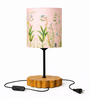 Wooden Base Table Lamp with Nature Printed Fabric Shade