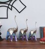 Wooden Blue Handpainted Elephant (Set Of 3) Figurine