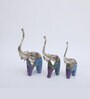 Wooden Blue Handpainted Elephant (Set Of 3) Figurine