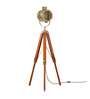 Antique Brass Aluminum & Steel Shade Tripod Floor Lamp With Wood & Metal Base