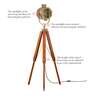 Antique Brass Aluminum & Steel Shade Tripod Floor Lamp With Wood & Metal Base