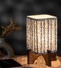 Wooden Brown Base Lamp with pleeted Blue Tinyleaves Soft Shade