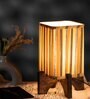 Wooden Brown Base Lamp with pleeted Yellow Candyprint Soft Shade