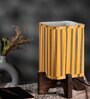 Wooden Brown Base Lamp with pleeted Yellow Candyprint Soft Shade