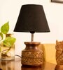 Wooden Carved Lamp with Taper Cotton Black Shade