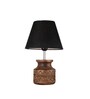 Wooden Carved Lamp with Taper Cotton Black Shade