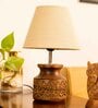Wooden Carved Lamp with Taper Jute White Shade