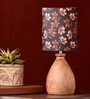 Wooden Dome Table Lamp Black Floral Shade