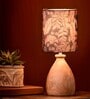 Wooden Dome Table Lamp Blue Leaves Shade