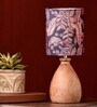 Wooden Dome Table Lamp Blue Leaves Shade