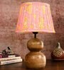 Wooden Double Dome Table Lamp with Pleeted Colorful Pink Taper Shade