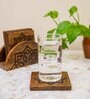Wooden Engraved Design Coaster with Stand -Set of 4