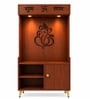 Wooden Floor Pooja Mandir with Ganesh Om Back Panel Shubh Labh Top Design & Cabinet