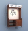 Wooden Floor Pooja Mandir with Ganesh Om Back Panel Shubh Labh Top Design & Cabinet