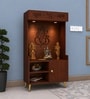 Wooden Floor Pooja Mandir with Ganesh Om Back Panel Shubh Labh Top Design & Cabinet