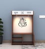 Wooden Floor Pooja Mandir with Ganesh Om Back Panel Shubh Labh Top Design & Cabinet