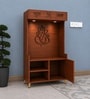 Wooden Floor Pooja Mandir with Ganesh Om Back Panel Shubh Labh Top Design & Cabinet