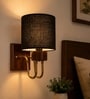 Wooden Gold Wall Lamp with Black Jute shade