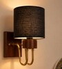 Wooden Gold Wall Lamp with Brown Jute shade