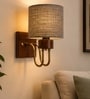 Wooden Gold Wall Lamp with Grey Jute shade